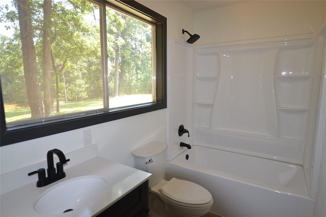 full bathroom featuring vanity, toilet, and bathtub / shower combination