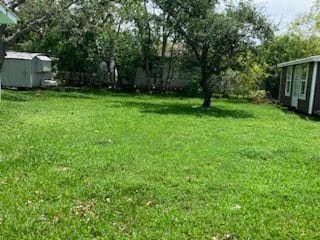 view of yard featuring a storage unit