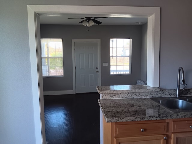 kitchen featuring ceiling fan and sink