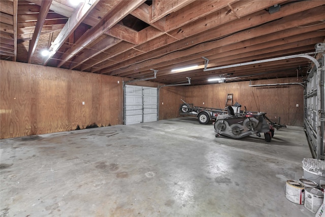 garage with wooden walls