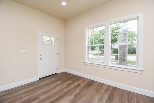 foyer entrance with hardwood / wood-style flooring