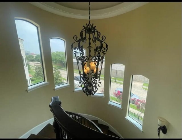 interior details with a chandelier