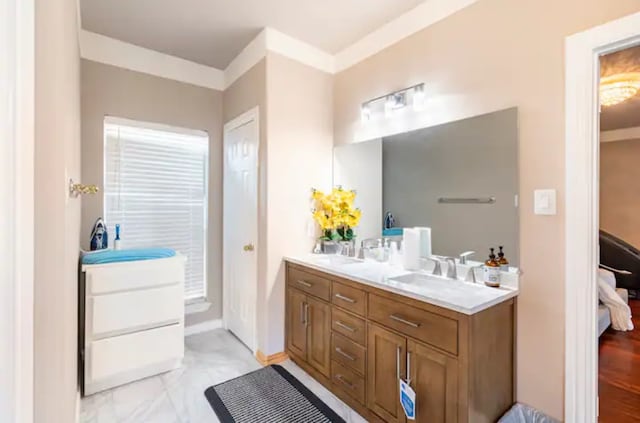 bathroom with tile floors and large vanity