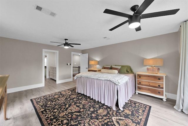 bedroom with ceiling fan and wood-type flooring