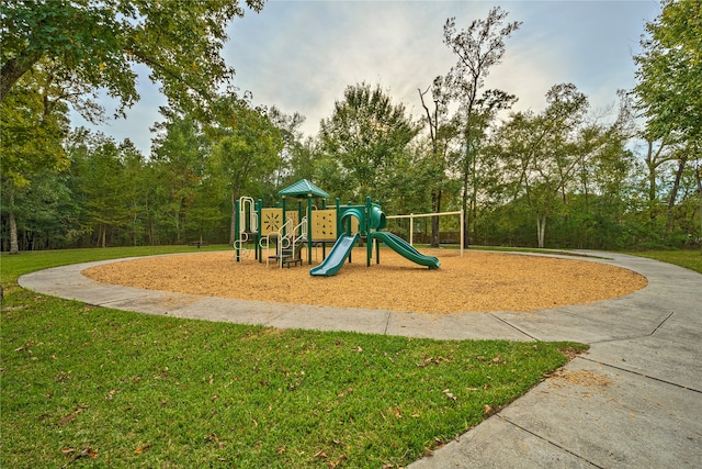 view of playground featuring a lawn