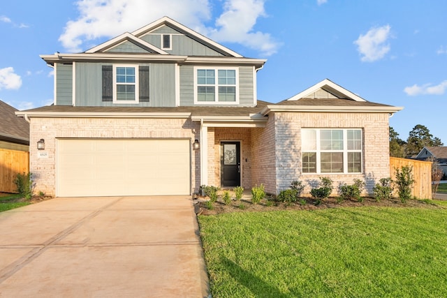 craftsman-style house with a front lawn and a garage