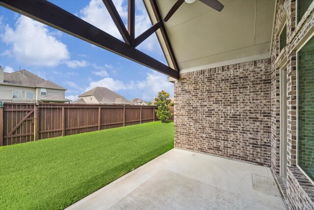 view of patio featuring ceiling fan