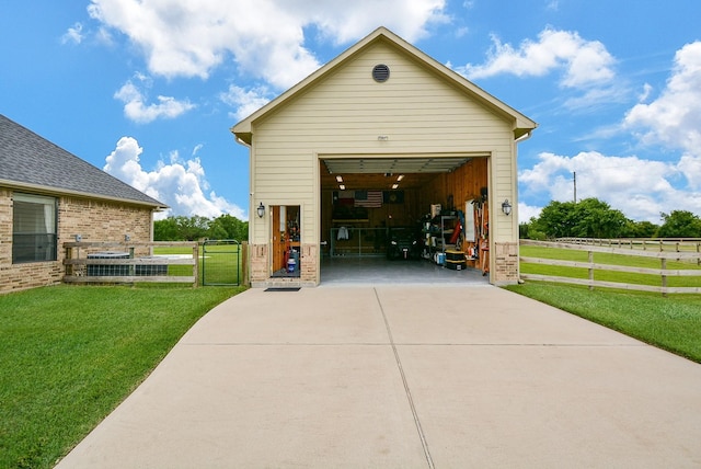 garage with a yard