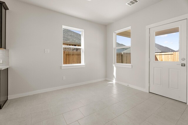 interior space with a mountain view