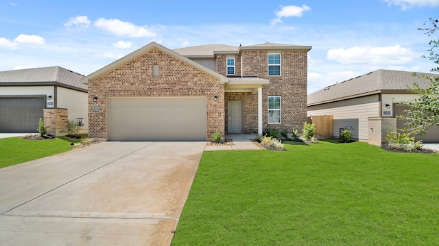 front of property with a front yard and a garage