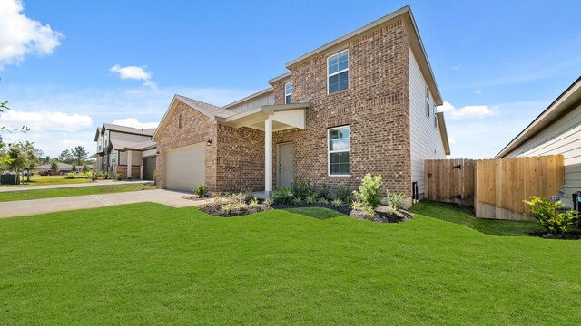 exterior space with a yard and a garage