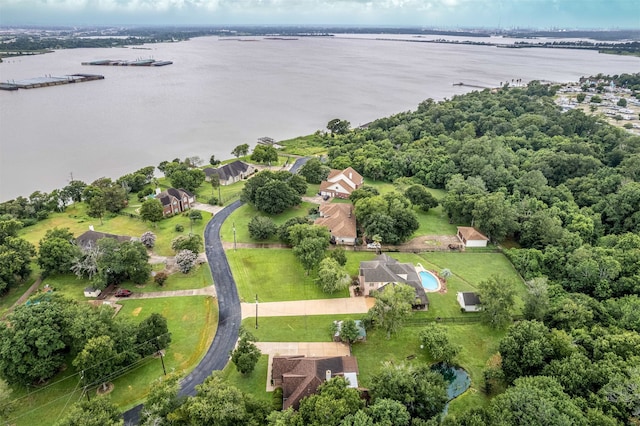 aerial view with a water view