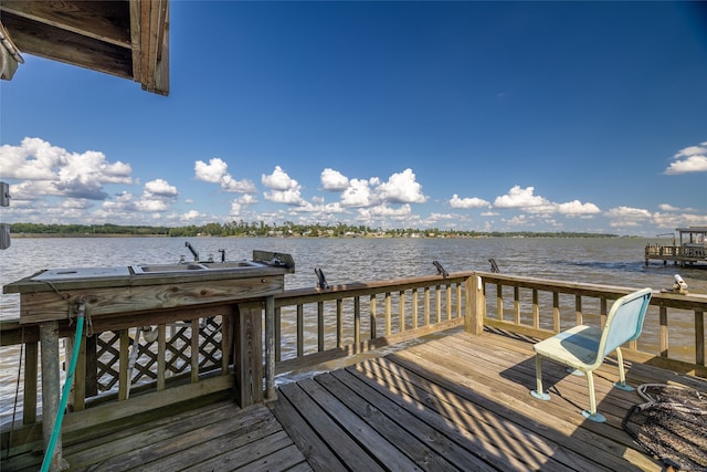 view of dock featuring a deck with water view