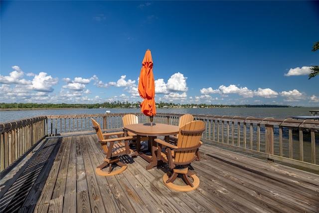 wooden terrace with a water view