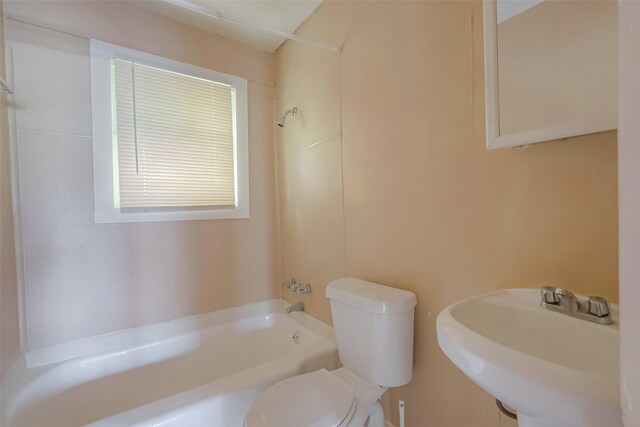 full bathroom featuring toilet, shower / bath combination, and sink