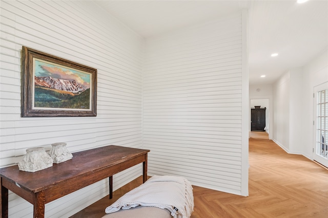 interior space with light parquet flooring