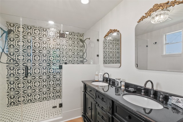 bathroom featuring vanity and walk in shower