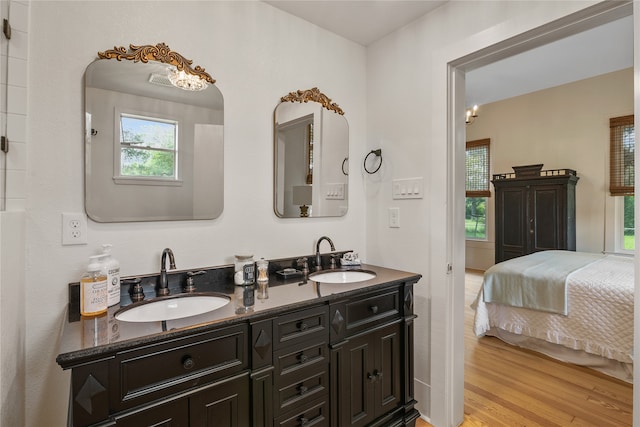 bathroom featuring vanity and hardwood / wood-style flooring