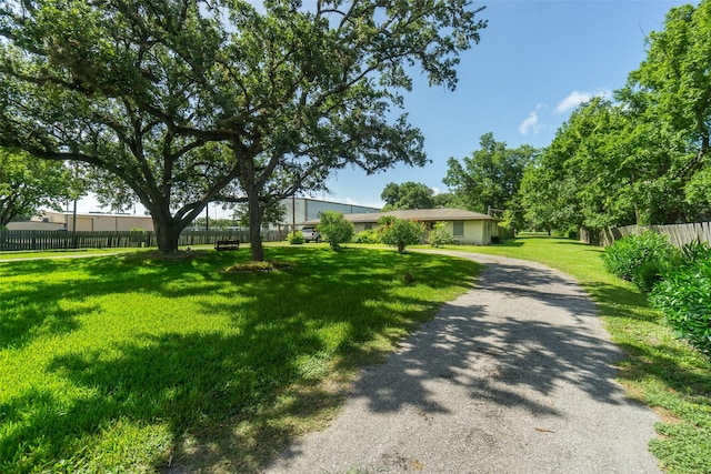 view of front of home featuring driveway, a front yard, and fence