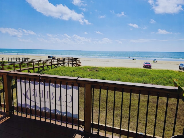 view of water feature with a beach view