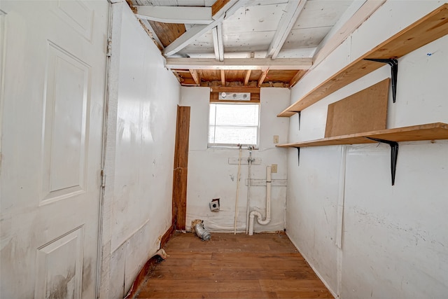 basement featuring hardwood / wood-style floors