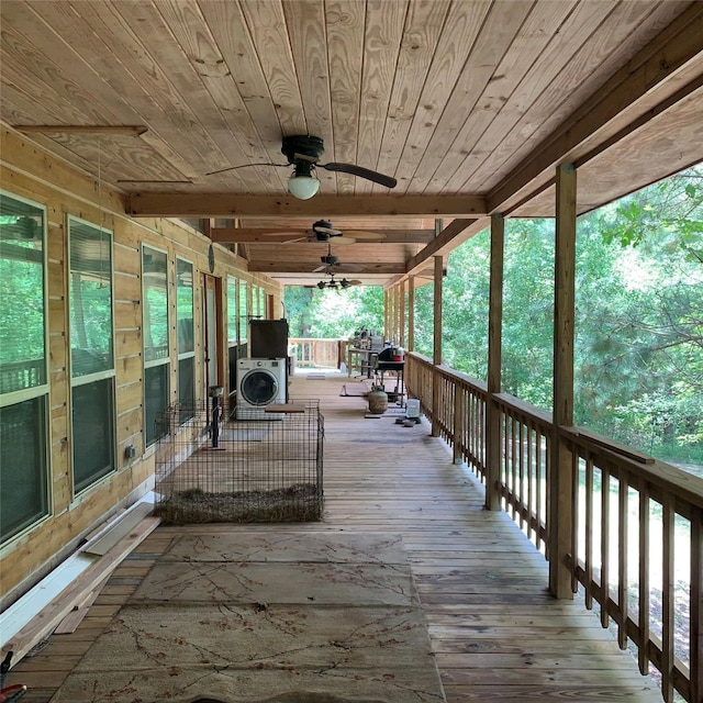 deck featuring a porch and ceiling fan