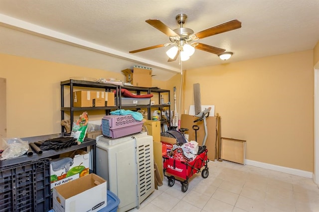 storage area with ceiling fan