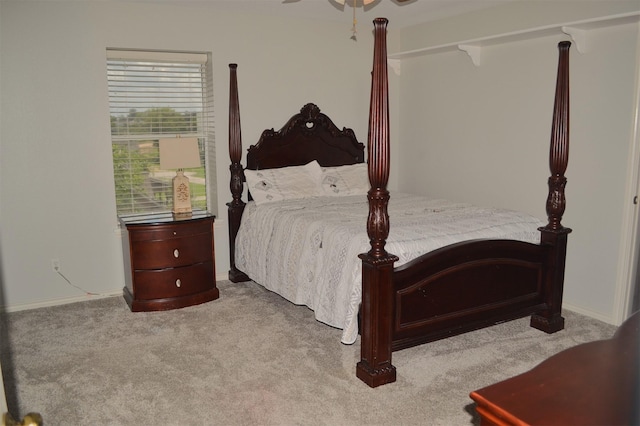 bedroom with light colored carpet