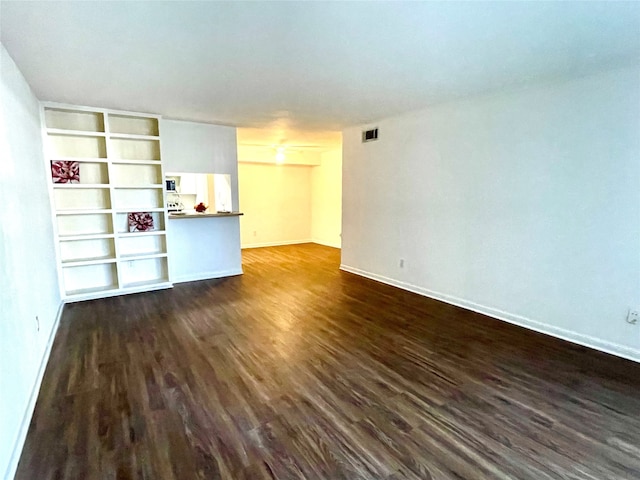 unfurnished living room featuring dark hardwood / wood-style floors