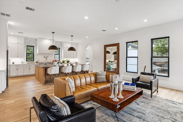 living room with light wood-type flooring