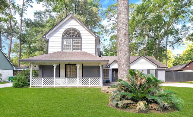 view of front facade featuring a front yard and a porch