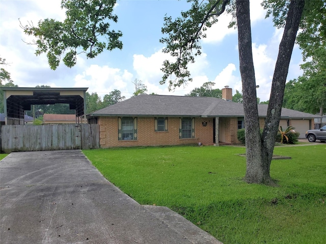 single story home featuring a front lawn