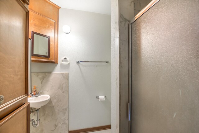 bathroom with sink and walk in shower