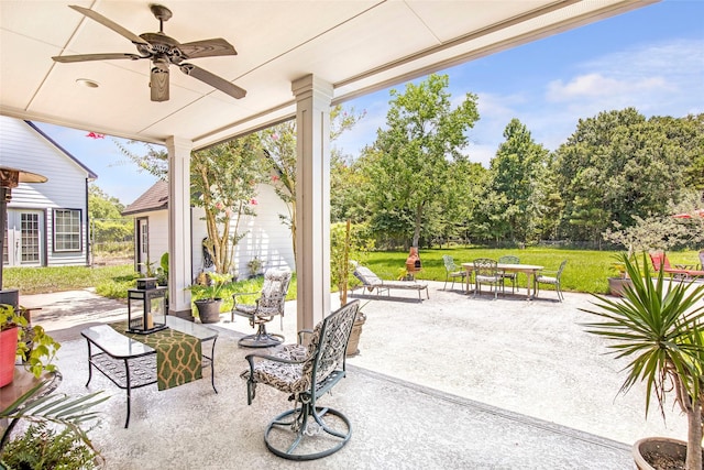 view of patio / terrace featuring ceiling fan