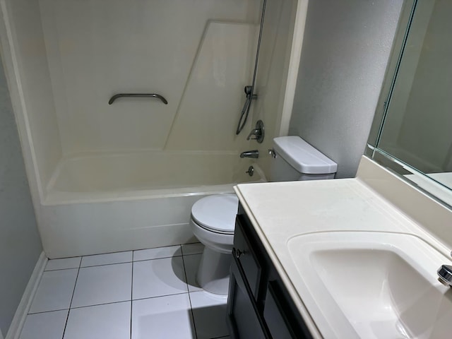 full bathroom featuring tile patterned floors, vanity, tub / shower combination, and toilet