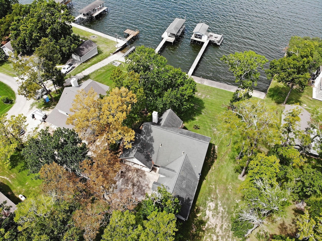 aerial view with a water view