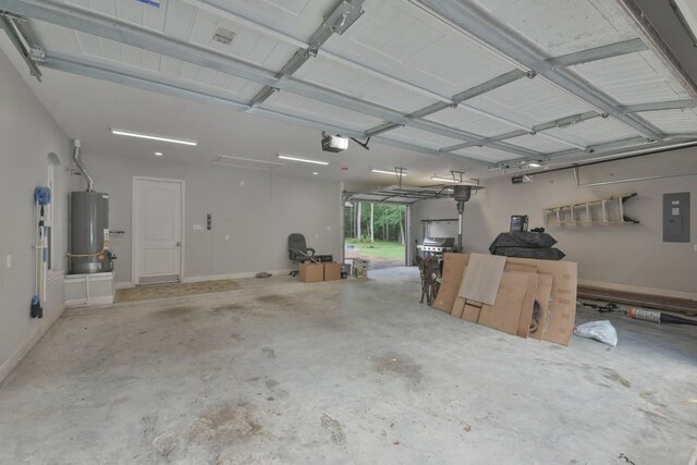 garage featuring a garage door opener and gas water heater