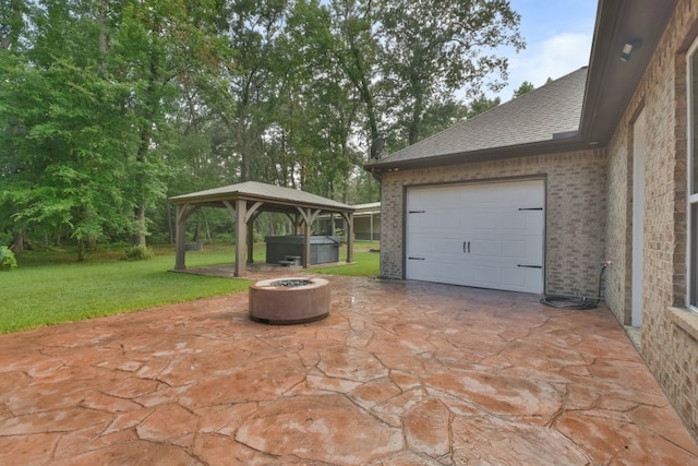 garage with a yard