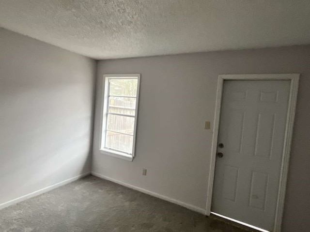 unfurnished room featuring plenty of natural light, a textured ceiling, and carpet floors