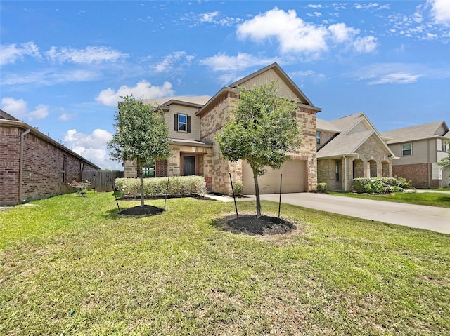 view of front facade featuring a garage and a front lawn