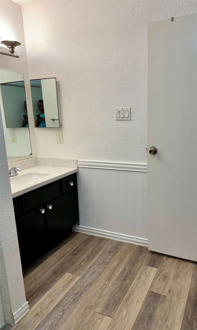 bathroom featuring vanity and wood-type flooring