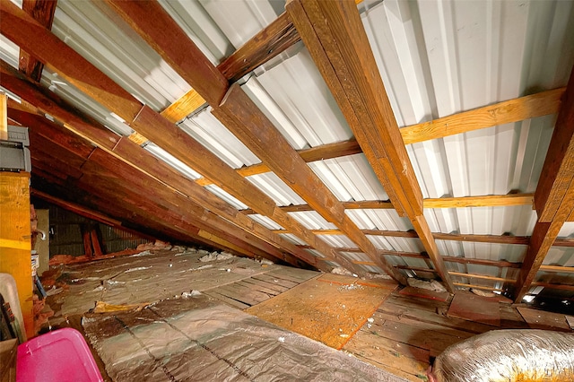 view of unfinished attic