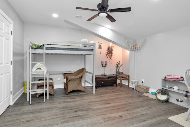 interior space with hardwood / wood-style flooring and ceiling fan