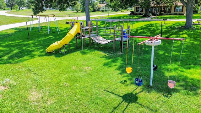 view of playground with a yard