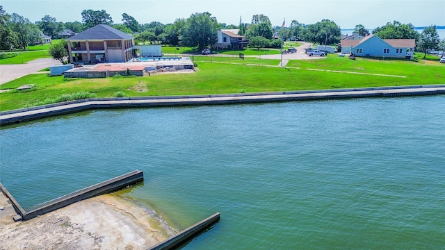 exterior space with a water view