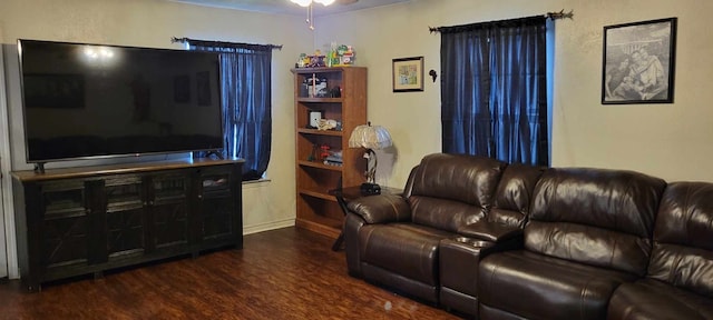 living room with dark wood-type flooring