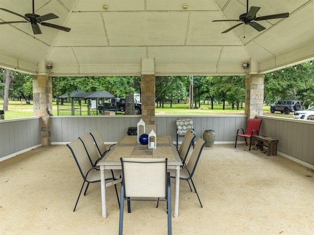 view of patio featuring a gazebo and ceiling fan