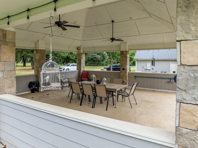 view of patio / terrace with a gazebo and ceiling fan