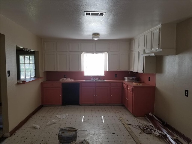 kitchen with dishwasher, white cabinets, and sink