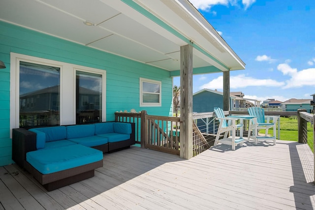 122 Ocean View Dr, Crystal Beach, TX 77650 - wooden terrace featuring outdoor lounge area